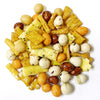 An assortment of colourful and savoury Samurai Rice Crackers, including various shapes and sizes, displayed on a white background. Made with nutritious ingredients, these vegetarian snacks are perfect for any occasion.