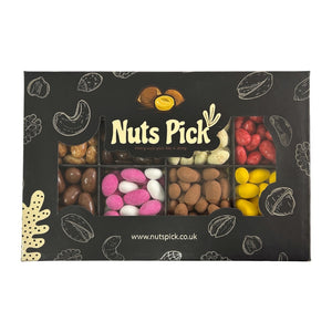 Assorted nuts and Easter Chocolate Selection in a Easter-themed gift box.
